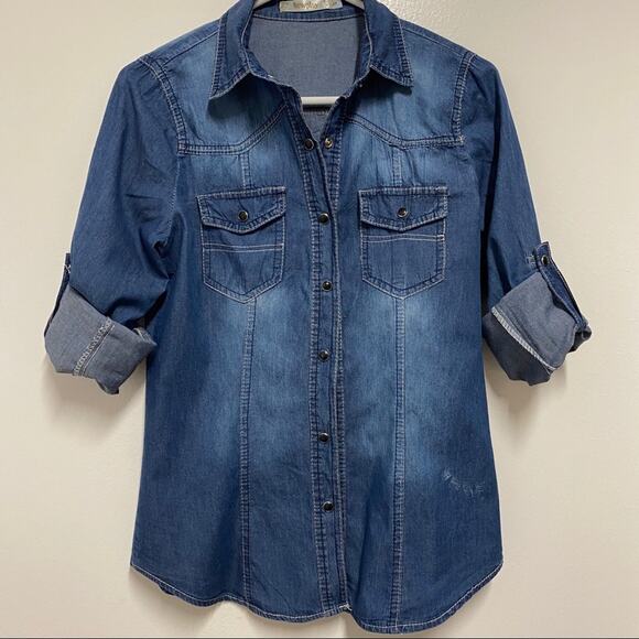 Newplay denim shirt with roll up sleeves size S - Picture 1 of 7